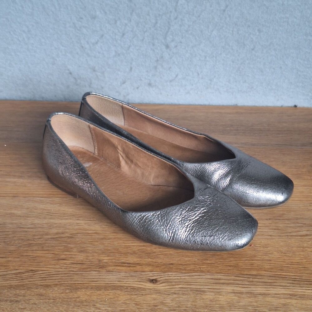 Frye Dana Ballet Flats Women’s 7.5 Metallic Silver Leather Slip On Casual Shoes